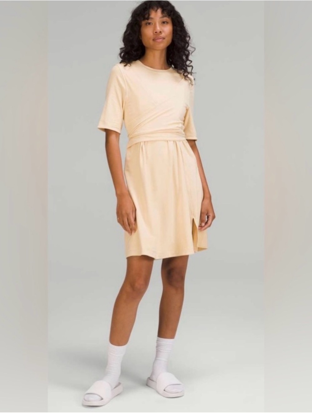 NWT Lululemon Cotton Wrap-Front T-Shirt Dress Prosecco Size 4 Pima Cotton Tie Wa